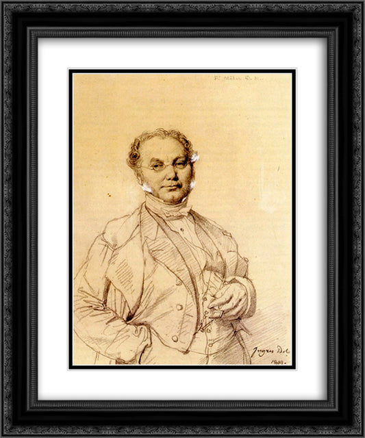 Dr. Francois Melier 20x24 Black Ornate Wood Framed Art Print Poster with Double Matting by Ingres, Jean Auguste Dominique