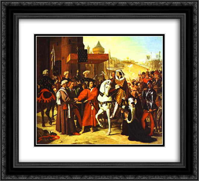 Entrance of Dauphin, future Charles V, to Paris 22x20 Black Ornate Wood Framed Art Print Poster with Double Matting by Ingres, Jean Auguste Dominique