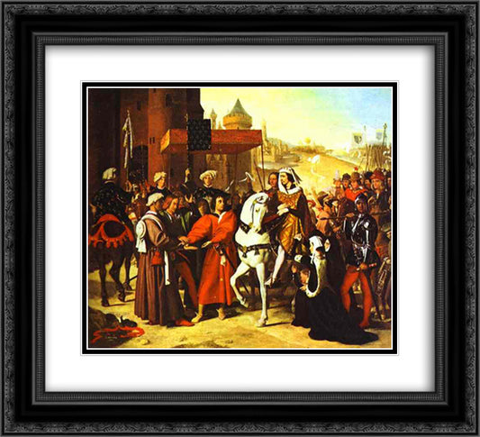 Entrance of Dauphin, future Charles V, to Paris 22x20 Black Ornate Wood Framed Art Print Poster with Double Matting by Ingres, Jean Auguste Dominique