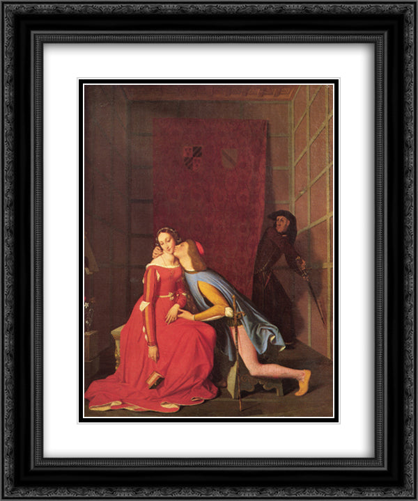 Francesca da Rimini and Paolo Malatesta 20x24 Black Ornate Wood Framed Art Print Poster with Double Matting by Ingres, Jean Auguste Dominique