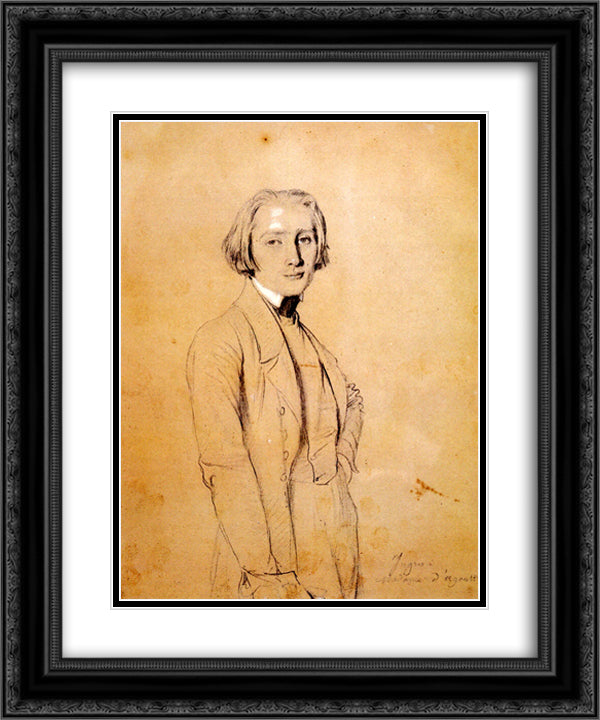 Franz Liszt 20x24 Black Ornate Wood Framed Art Print Poster with Double Matting by Ingres, Jean Auguste Dominique