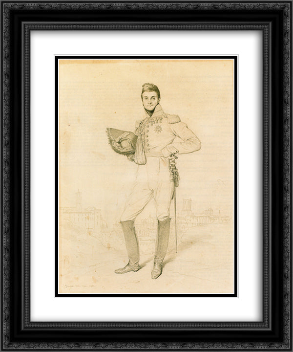 General Louis-Etienne Dulong de Rosnay 20x24 Black Ornate Wood Framed Art Print Poster with Double Matting by Ingres, Jean Auguste Dominique