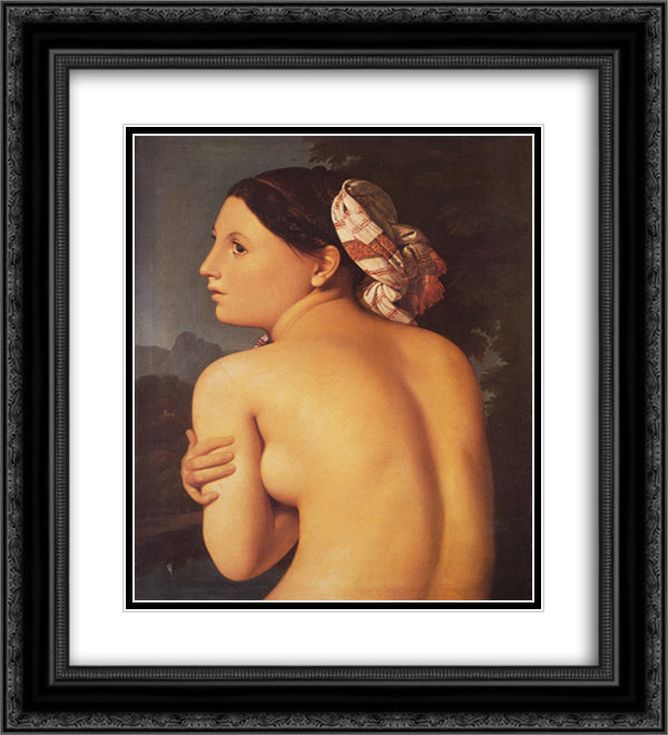 Half-figure of a Bather 20x22 Black Ornate Wood Framed Art Print Poster with Double Matting by Ingres, Jean Auguste Dominique