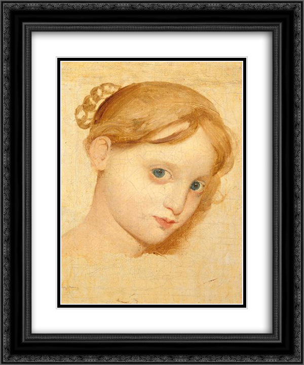 Head of a young blond girl with blue eyes (Laure-Zoega) 20x24 Black Ornate Wood Framed Art Print Poster with Double Matting by Ingres, Jean Auguste Dominique