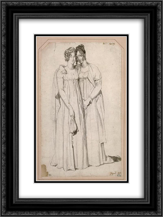 Henriette Harvey and her half sister Elizabeth Norton 18x24 Black Ornate Wood Framed Art Print Poster with Double Matting by Ingres, Jean Auguste Dominique