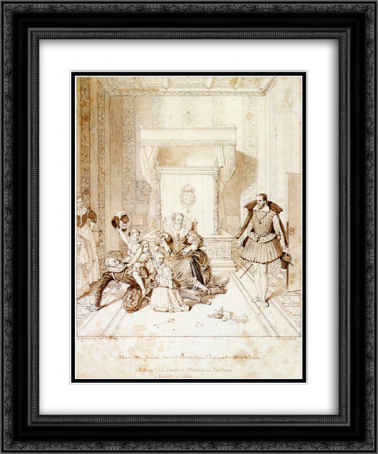 Henry IV Playing with His Children 20x24 Black Ornate Wood Framed Art Print Poster with Double Matting by Ingres, Jean Auguste Dominique