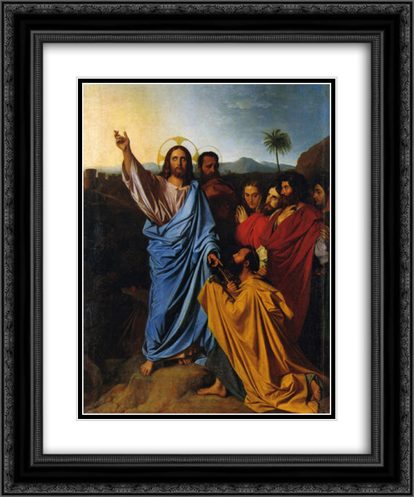 Jesus Returning the Keys to St. Peter 20x24 Black Ornate Wood Framed Art Print Poster with Double Matting by Ingres, Jean Auguste Dominique