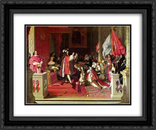 King Philip V of Spain Making Marshal James Fitzjames 24x20 Black Ornate Wood Framed Art Print Poster with Double Matting by Ingres, Jean Auguste Dominique