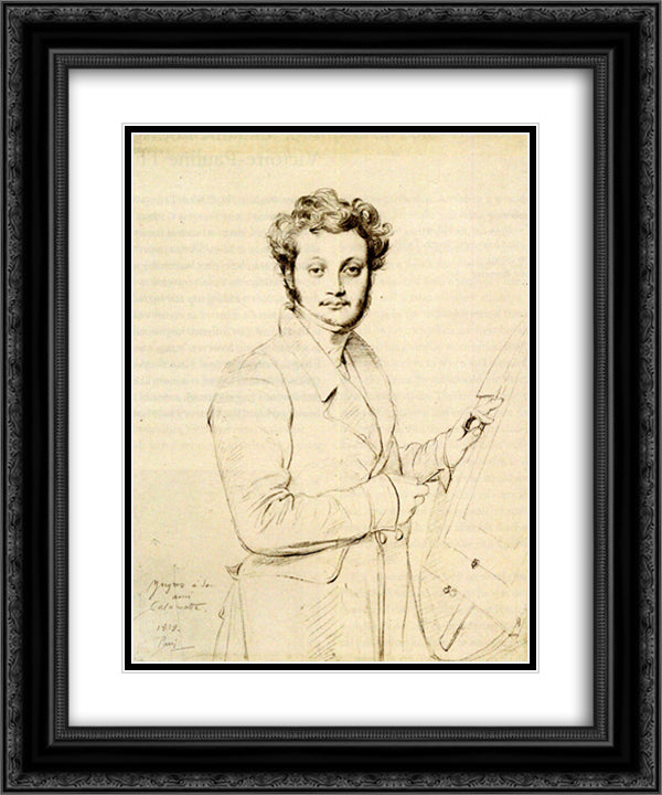 Luigi Calamatta 20x24 Black Ornate Wood Framed Art Print Poster with Double Matting by Ingres, Jean Auguste Dominique