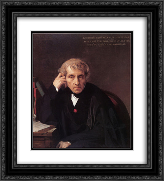 Luigi Cherubini 20x22 Black Ornate Wood Framed Art Print Poster with Double Matting by Ingres, Jean Auguste Dominique