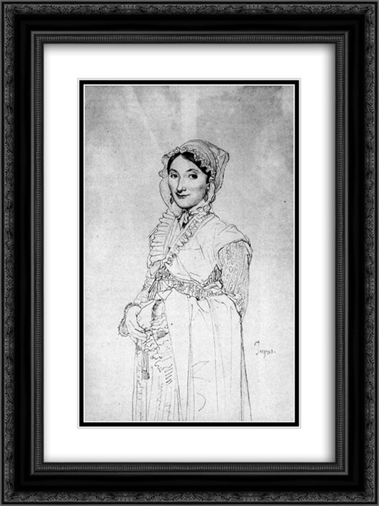 Madame Charles Hayard, born Jeanne Susanne 18x24 Black Ornate Wood Framed Art Print Poster with Double Matting by Ingres, Jean Auguste Dominique