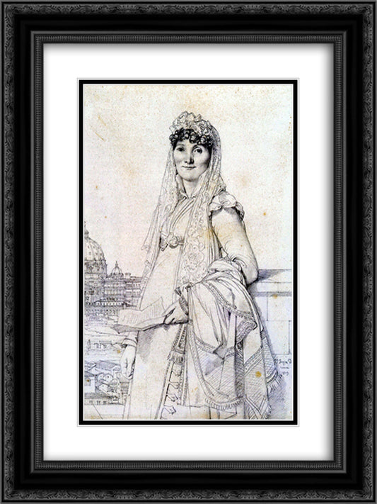 Madame Guillaume Mallet, born Anne Julie Houel 18x24 Black Ornate Wood Framed Art Print Poster with Double Matting by Ingres, Jean Auguste Dominique