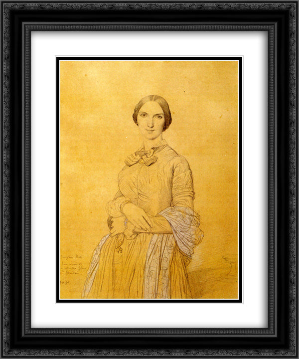 Madame Hippolyte Flandrin, born Aimee Caroline Ancelot 20x24 Black Ornate Wood Framed Art Print Poster with Double Matting by Ingres, Jean Auguste Dominique