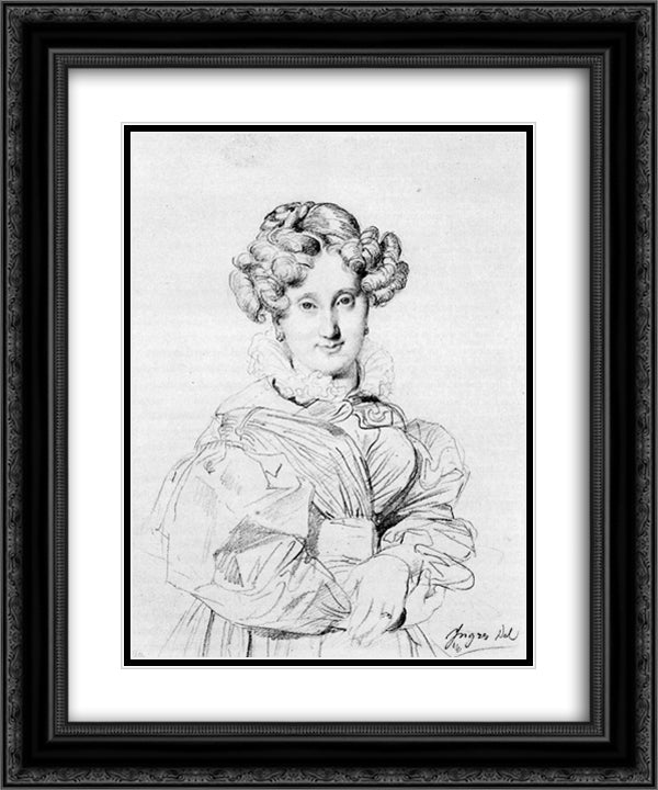 Madame Louis Francois Godinot, born Victoire Pauline Thiolliere de L'Isle 20x24 Black Ornate Wood Framed Art Print Poster with Double Matting by Ingres, Jean Auguste Dominique