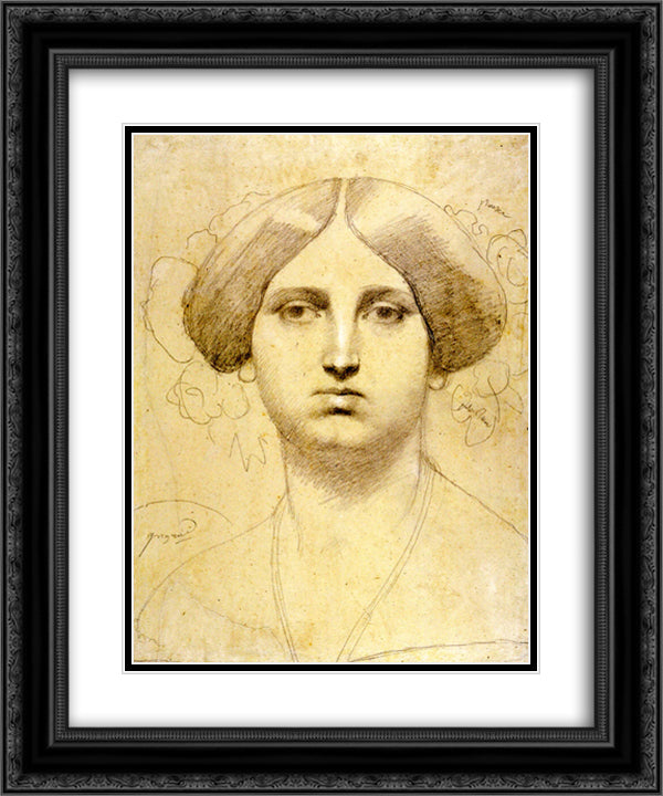 Madame Moitessier (study) 20x24 Black Ornate Wood Framed Art Print Poster with Double Matting by Ingres, Jean Auguste Dominique