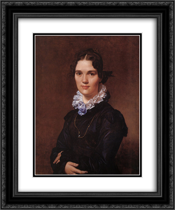 Mademoiselle Jeanne Gonin 20x24 Black Ornate Wood Framed Art Print Poster with Double Matting by Ingres, Jean Auguste Dominique