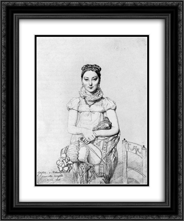 Mademoiselle Jeanne Hayard 20x24 Black Ornate Wood Framed Art Print Poster with Double Matting by Ingres, Jean Auguste Dominique