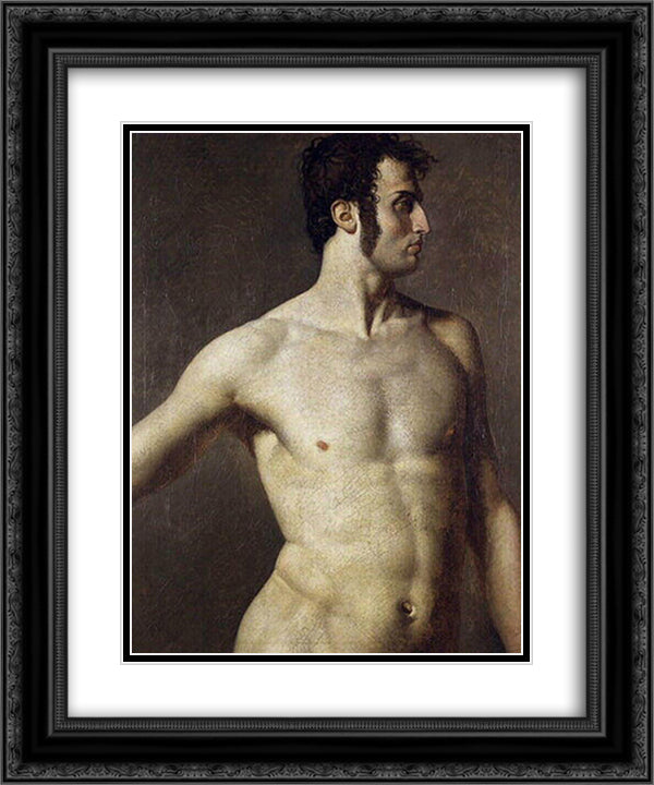 Male torso 20x24 Black Ornate Wood Framed Art Print Poster with Double Matting by Ingres, Jean Auguste Dominique
