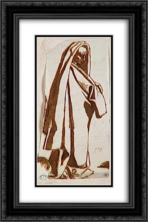 Man draped standing 16x24 Black Ornate Wood Framed Art Print Poster with Double Matting by Ingres, Jean Auguste Dominique