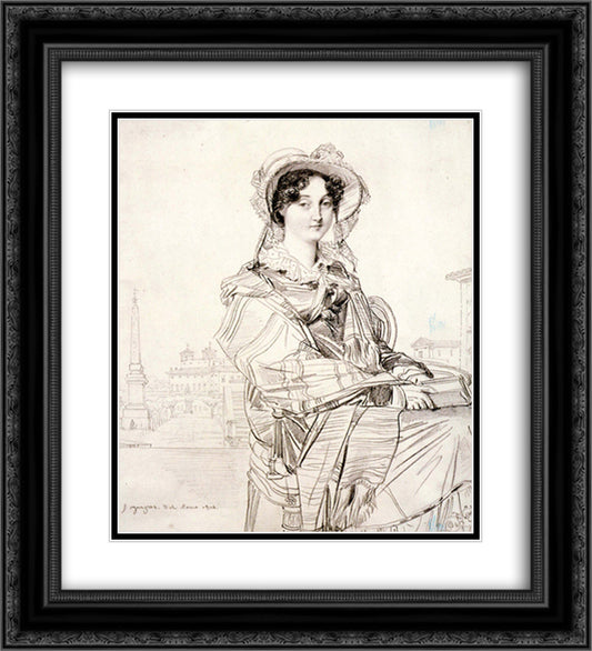 Mrs Charles Badham 20x22 Black Ornate Wood Framed Art Print Poster with Double Matting by Ingres, Jean Auguste Dominique