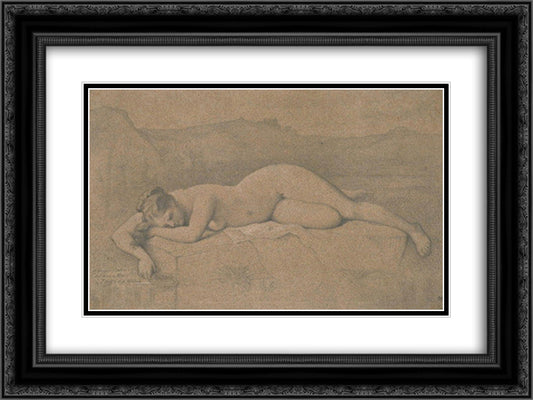 Naked woman lying on a rock 24x18 Black Ornate Wood Framed Art Print Poster with Double Matting by Ingres, Jean Auguste Dominique