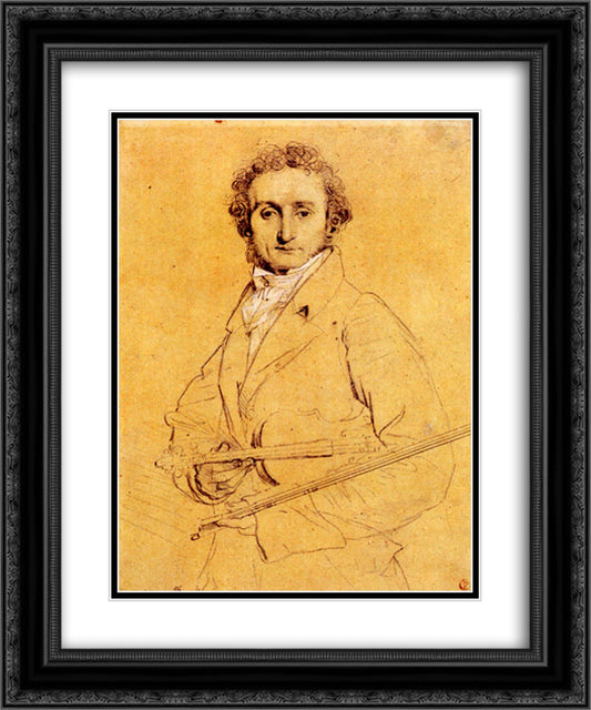 Niccolo Paganini 20x24 Black Ornate Wood Framed Art Print Poster with Double Matting by Ingres, Jean Auguste Dominique