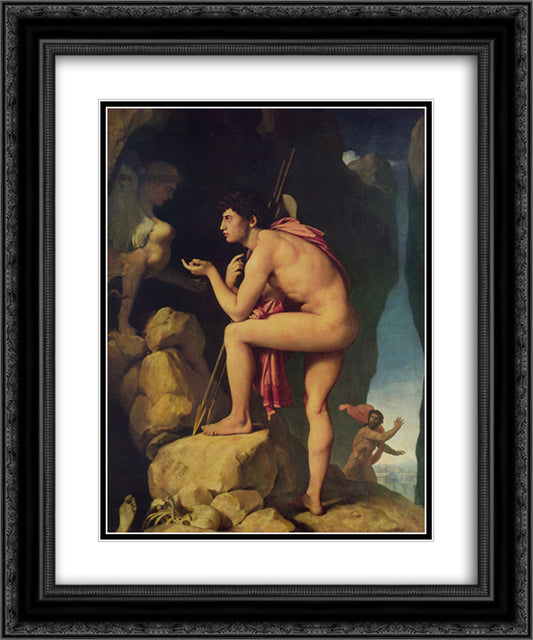 Oedipus and the Sphinx 20x24 Black Ornate Wood Framed Art Print Poster with Double Matting by Ingres, Jean Auguste Dominique