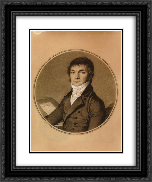 Pierre Guillaume Cazeaux, half-length, seated at a desk 20x24 Black Ornate Wood Framed Art Print Poster with Double Matting by Ingres, Jean Auguste Dominique