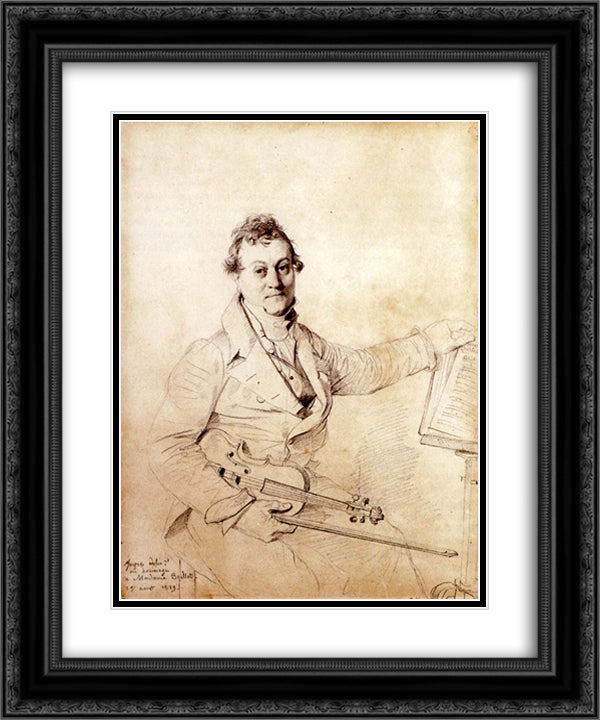 Pierre Marie Francois de Sales Baillot 20x24 Black Ornate Wood Framed Art Print Poster with Double Matting by Ingres, Jean Auguste Dominique