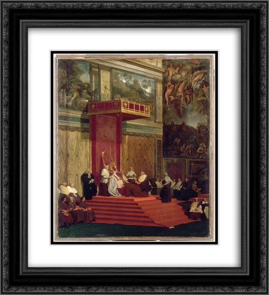 Pope Pius VII (Luigi Barnaba Chiaramonti) attending chapel 20x22 Black Ornate Wood Framed Art Print Poster with Double Matting by Ingres, Jean Auguste Dominique