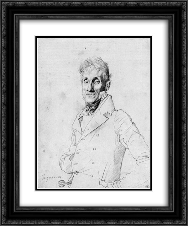 Portrait of a Man, possible Edme Bochet 20x24 Black Ornate Wood Framed Art Print Poster with Double Matting by Ingres, Jean Auguste Dominique