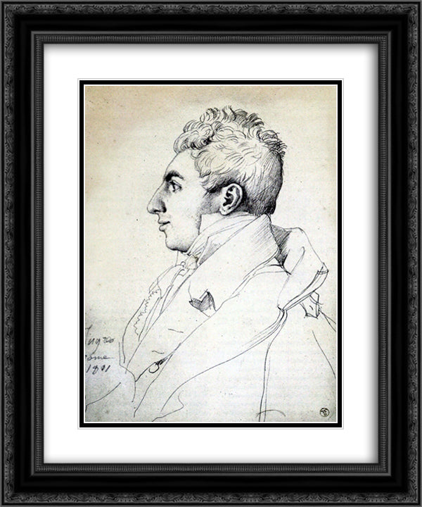 Portrait of a Man 20x24 Black Ornate Wood Framed Art Print Poster with Double Matting by Ingres, Jean Auguste Dominique