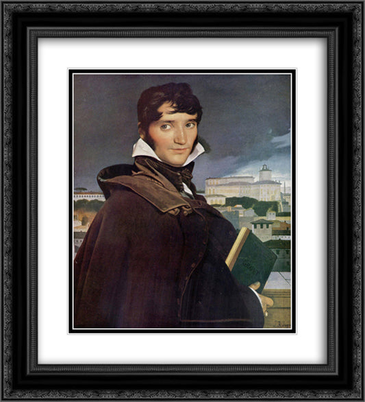 Portrait of Francois-Marius Granet 20x22 Black Ornate Wood Framed Art Print Poster with Double Matting by Ingres, Jean Auguste Dominique