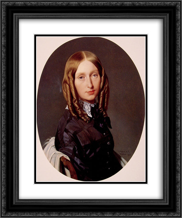 Portrait of Madame Frederic Reiset 20x24 Black Ornate Wood Framed Art Print Poster with Double Matting by Ingres, Jean Auguste Dominique