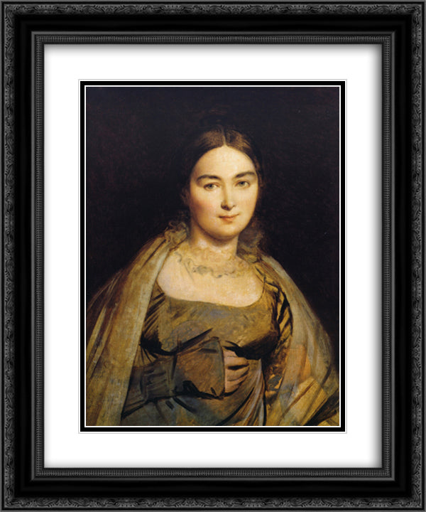 Portrait of Madame Ingres 20x24 Black Ornate Wood Framed Art Print Poster with Double Matting by Ingres, Jean Auguste Dominique