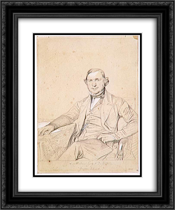 Portrait of Mr. Guyot Desfontaines 20x24 Black Ornate Wood Framed Art Print Poster with Double Matting by Ingres, Jean Auguste Dominique