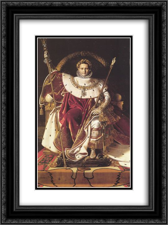 Portrait of Napoleon on the Imperial Throne 18x24 Black Ornate Wood Framed Art Print Poster with Double Matting by Ingres, Jean Auguste Dominique