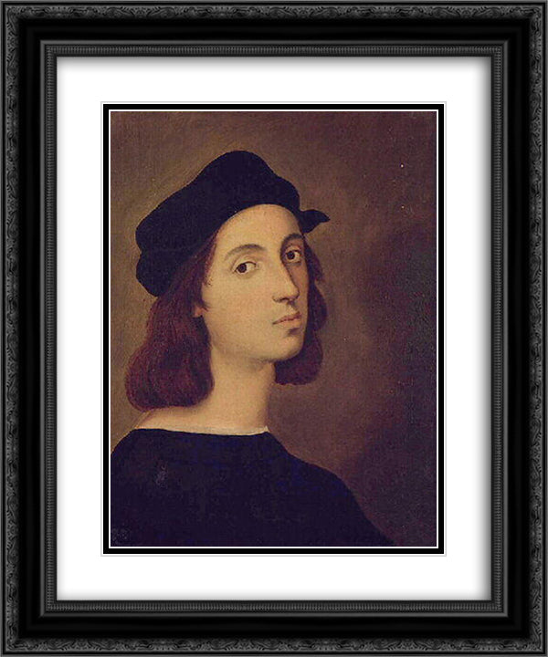 Portrait of Raphael 20x24 Black Ornate Wood Framed Art Print Poster with Double Matting by Ingres, Jean Auguste Dominique