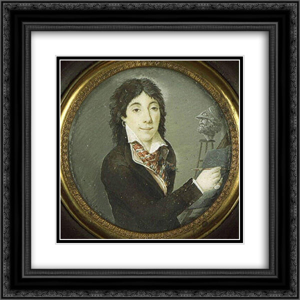 Portrait of the artist Delon 20x20 Black Ornate Wood Framed Art Print Poster with Double Matting by Ingres, Jean Auguste Dominique