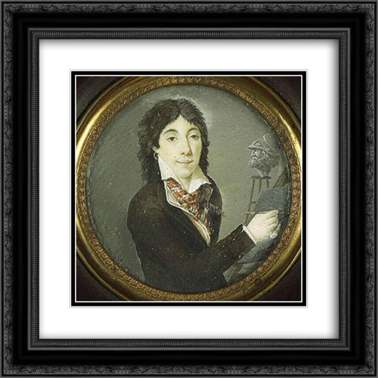 Portrait of the artist Delon 20x20 Black Ornate Wood Framed Art Print Poster with Double Matting by Ingres, Jean Auguste Dominique