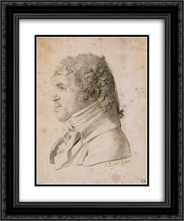 Portrait Suvee, director of the Academy of France in Rome 20x24 Black Ornate Wood Framed Art Print Poster with Double Matting by Ingres, Jean Auguste Dominique