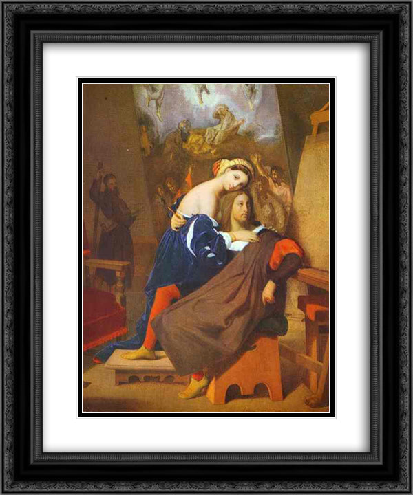 Raphael and Fornarina 20x24 Black Ornate Wood Framed Art Print Poster with Double Matting by Ingres, Jean Auguste Dominique