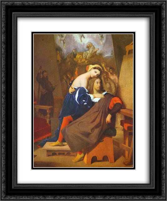 Raphael and Fornarina 20x24 Black Ornate Wood Framed Art Print Poster with Double Matting by Ingres, Jean Auguste Dominique