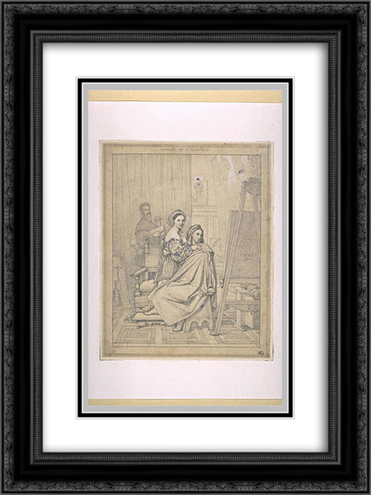 Raphael and the Fornarina 18x24 Black Ornate Wood Framed Art Print Poster with Double Matting by Ingres, Jean Auguste Dominique