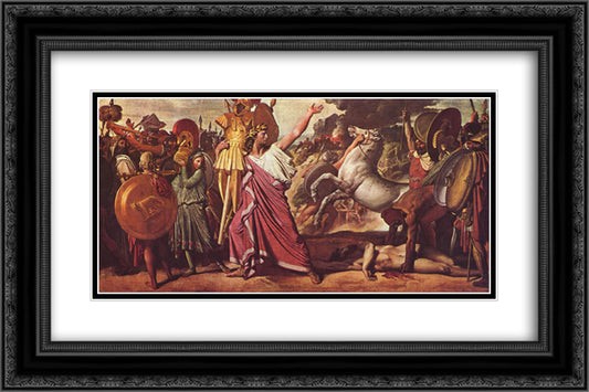 Romulus' Victory over Acron 24x16 Black Ornate Wood Framed Art Print Poster with Double Matting by Ingres, Jean Auguste Dominique