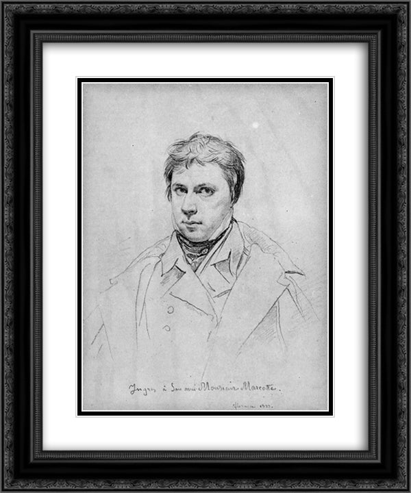 Self Portrait 20x24 Black Ornate Wood Framed Art Print Poster with Double Matting by Ingres, Jean Auguste Dominique