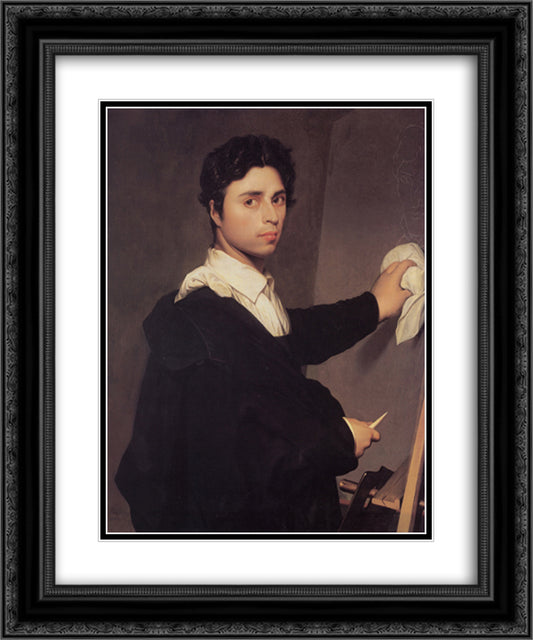 Self-Portrait 20x24 Black Ornate Wood Framed Art Print Poster with Double Matting by Ingres, Jean Auguste Dominique