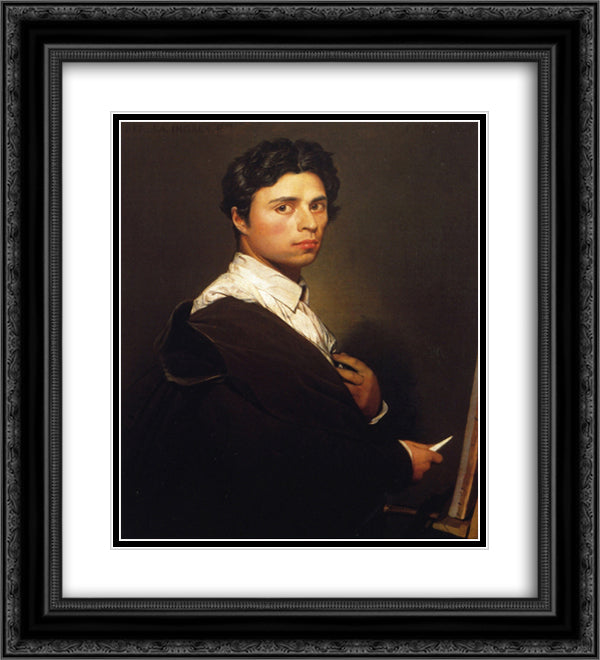 Self-Portrait at the Age of 24 20x22 Black Ornate Wood Framed Art Print Poster with Double Matting by Ingres, Jean Auguste Dominique