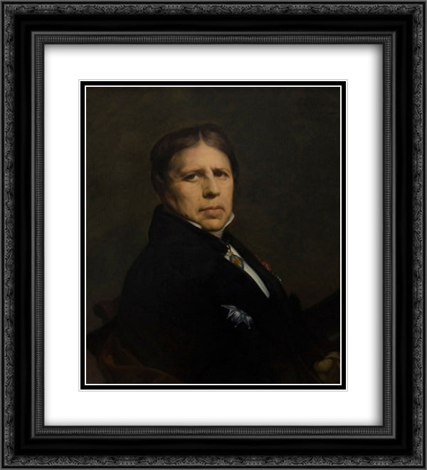 Self-Portrait at the age of 79 years old 20x22 Black Ornate Wood Framed Art Print Poster with Double Matting by Ingres, Jean Auguste Dominique