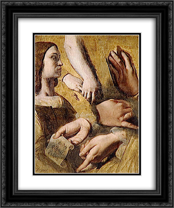 Study for the Apotheosis of Homer's profile Raphael hands of Apelles, Raphael Racine 20x24 Black Ornate Wood Framed Art Print Poster with Double Matting by Ingres, Jean Auguste Dominique